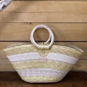 Fonfrège 1791 Straw Tote Bag 20″ × 10.5″ Striped Yellow Natural– Designer Tote